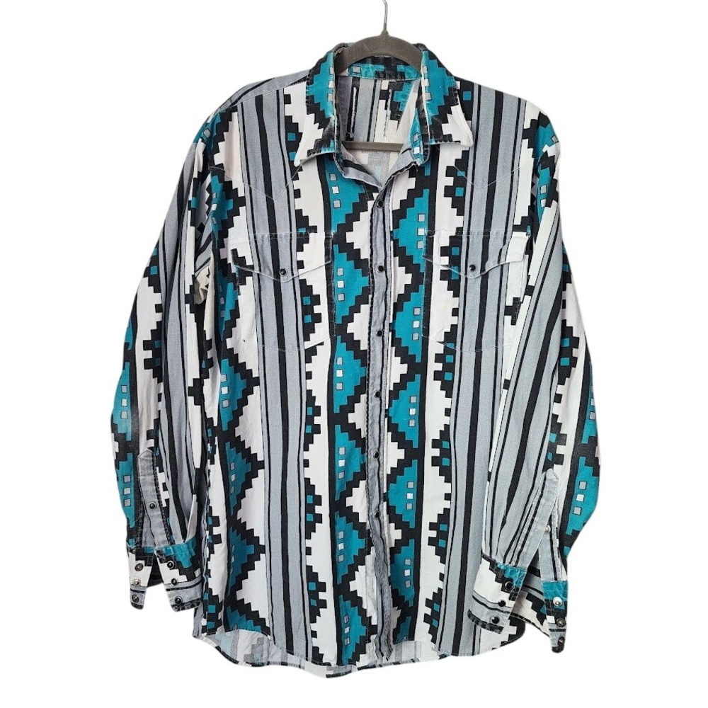 VINTAGE Southwestern Aztec‎ Bushwacker Button Up Shirt USA Western Size L